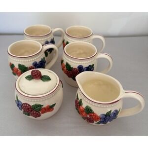 Vintage Otagiri Ceramic cups, Sugar Bowl & Creamer Berry Design by Mary Baker‎